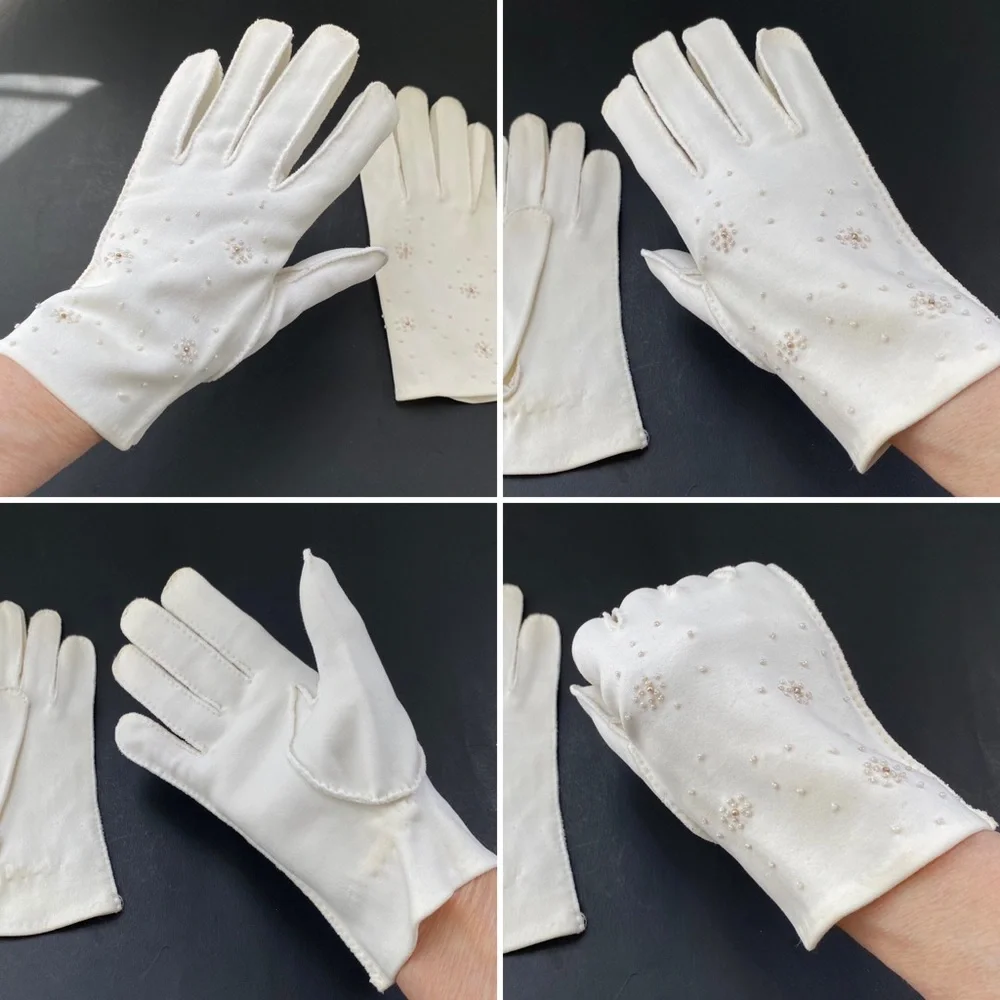 Vintage Beaded Gloves Hand Sewn in Philippines American Made Fabric Small